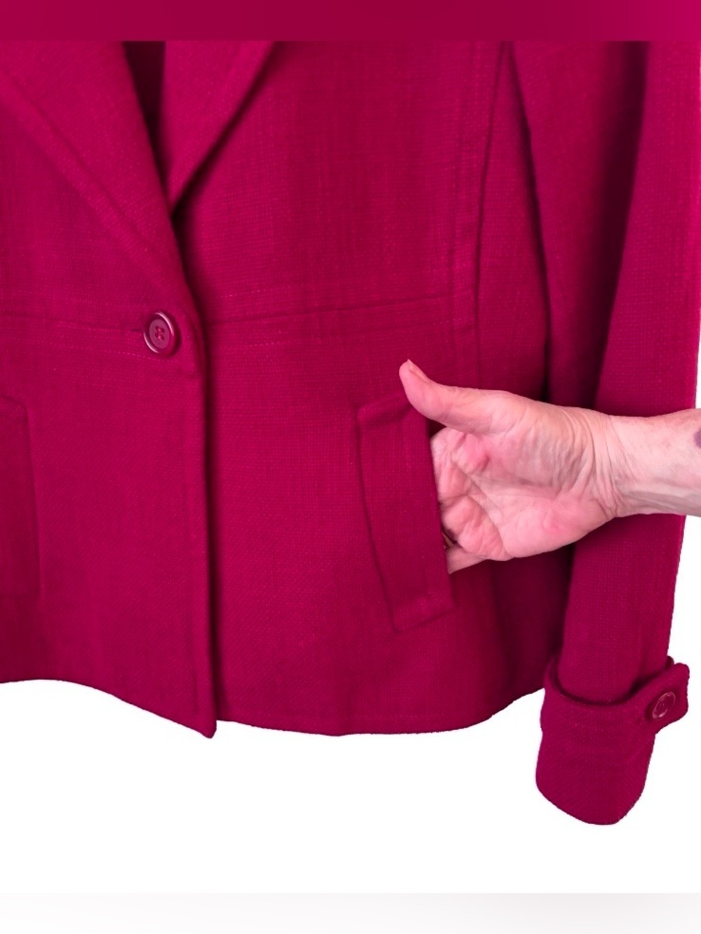 Talbots fuchsia cotton tweed lined 1 button blazer SZ 8P old money office - Picture 4 of 9
